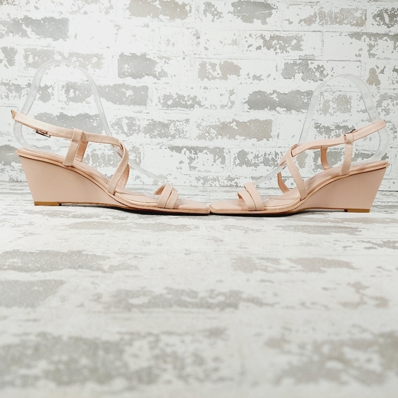 NEW Caslon Paola Pink Leather Square Toe Ankle Strap Wedge Heel Sandals F677 - Picture 7 of 13